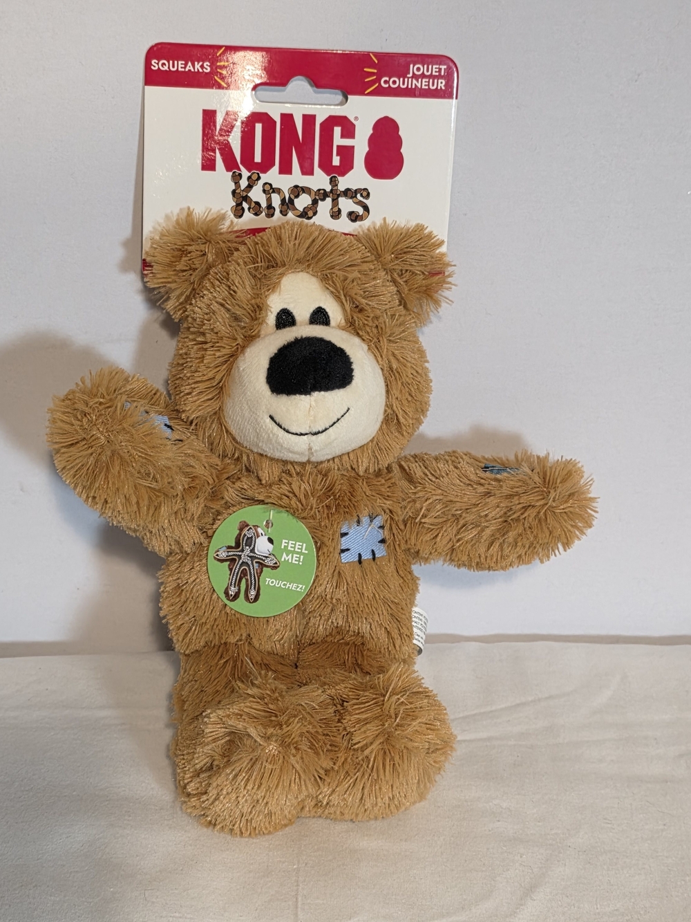 NWT KONG Wild Knots Bear Patches Dog Toy Small/Medium Light Brown Squeaks Soft
